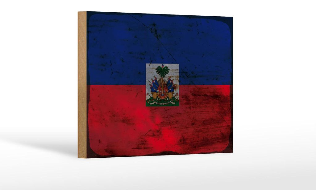 Holzschild Flagge Haiti 18x12 cm Flag of Haiti Rost Dekoration