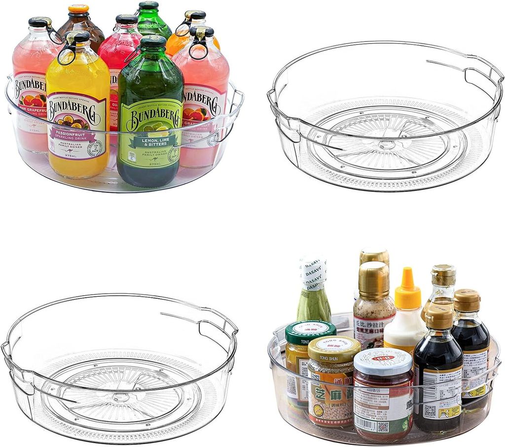 4-teiliges Lazy Dish Organiser Set, durchsichtiges Lazy Swivel Rack für 11,5-Zoll-Schränke - 360 Grad drehbar, 2 Griffe zum Organisieren und Aufb...