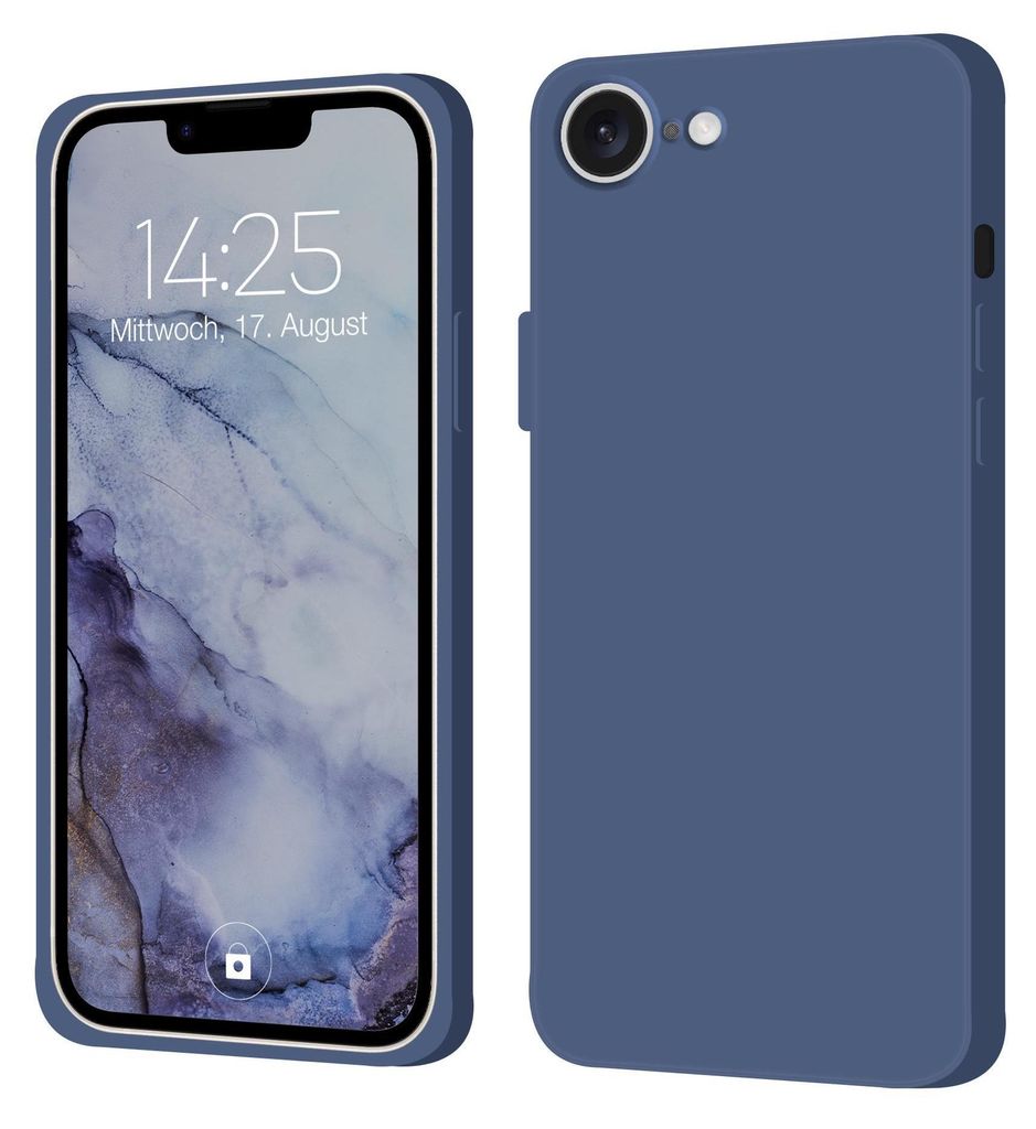 A product image showing a phone case in lavendelblau color, displayed from the front and back.