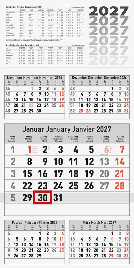 BRUNNEN 1070281007 5-Monatskalender 2027 300×585 mm