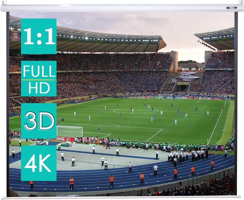 CCLIFE Beamer Leinwand Lnklusiv Montagematerial Projektionsleinwand Rolloleinwand Heimkino Mobile Größe: 178 x 178 cm