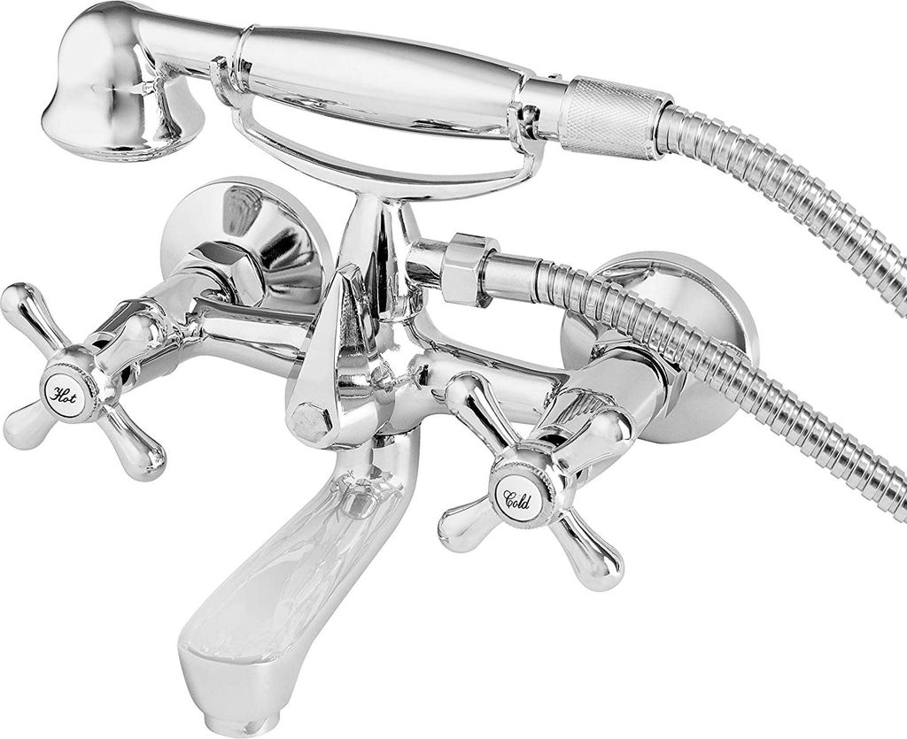 SIGO, Badewannenarmatur mit Handbrause, Wasserhahn Wandmontage, Silbern, Messing