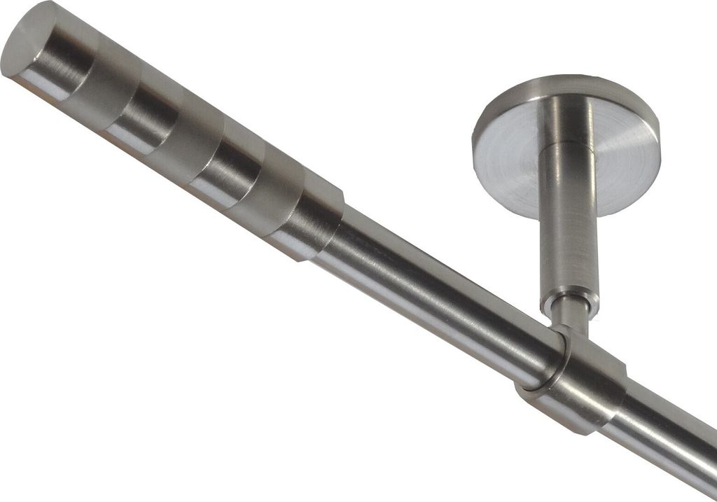 Gardinenstange Set Edelstahl Look Metall Ø 16mm zur Deckenträger 1-lauf Modern Zylinder, Länge wählbar D11 E12