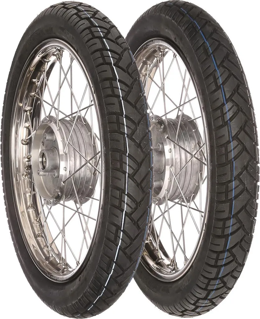 2 Jantes Inox 1,6 x 16 Pouces avec Rayons et Pneus Vee Rubber 094 Simson