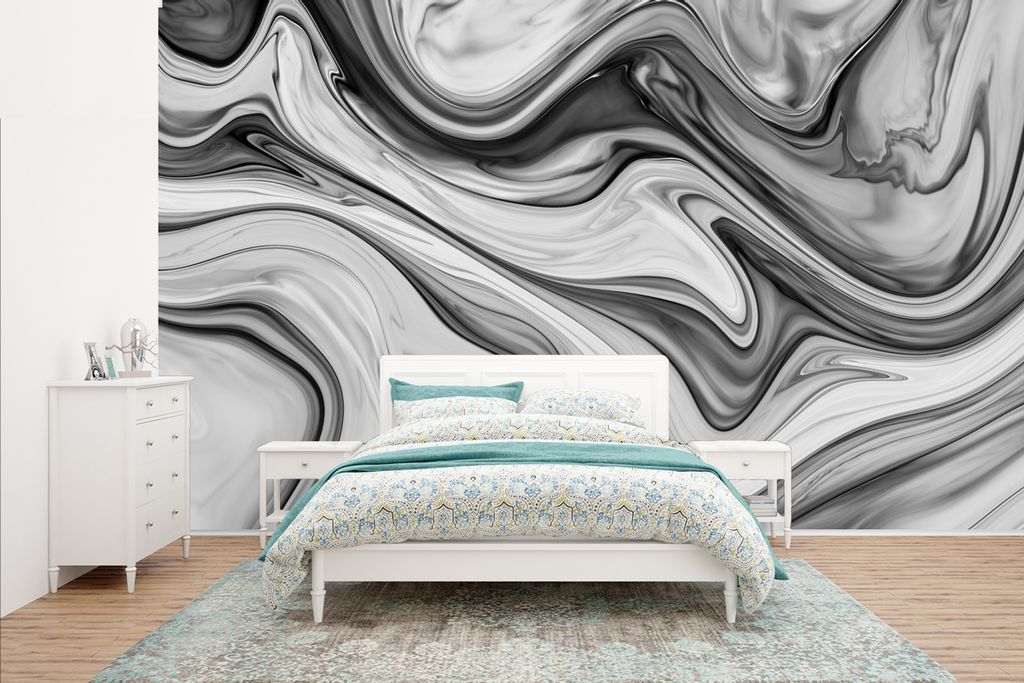 MuchoWow Fototapete für Wohnzimmer oder Schlafzimmer Wandtapete Vinyl Motivtapete Marmor - Muster - Grau - Marmoroptik - Schwarz - 400x240 cm - ...