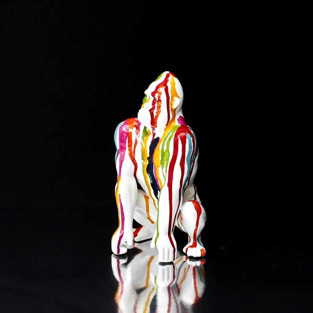 Sculpture de Gorille Décorative Blanche 24cm Effet Rainbow Design - 4
