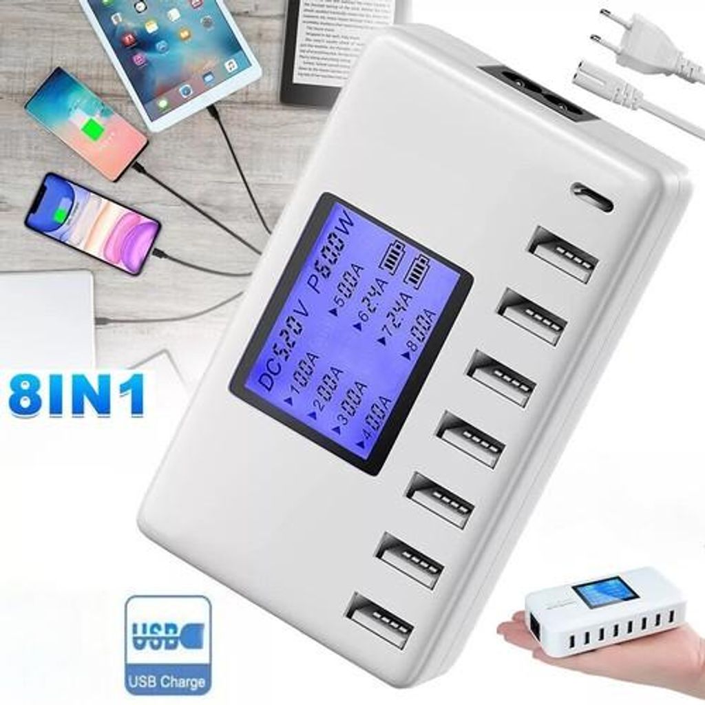 USB Ladegerät, 60W 8Ports USB Ladestation 12A USB C mit LCD Produktbild 