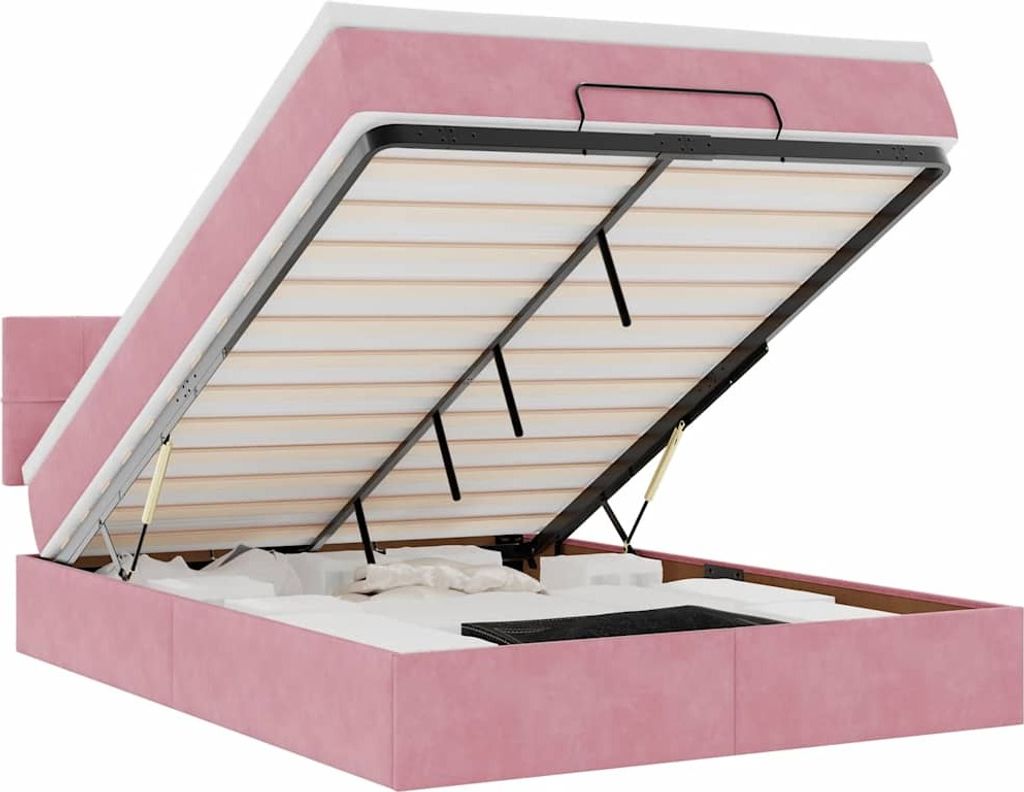 Ottoman-Bett mit Matratze & LEDs Rosa 140x200 cm Samt