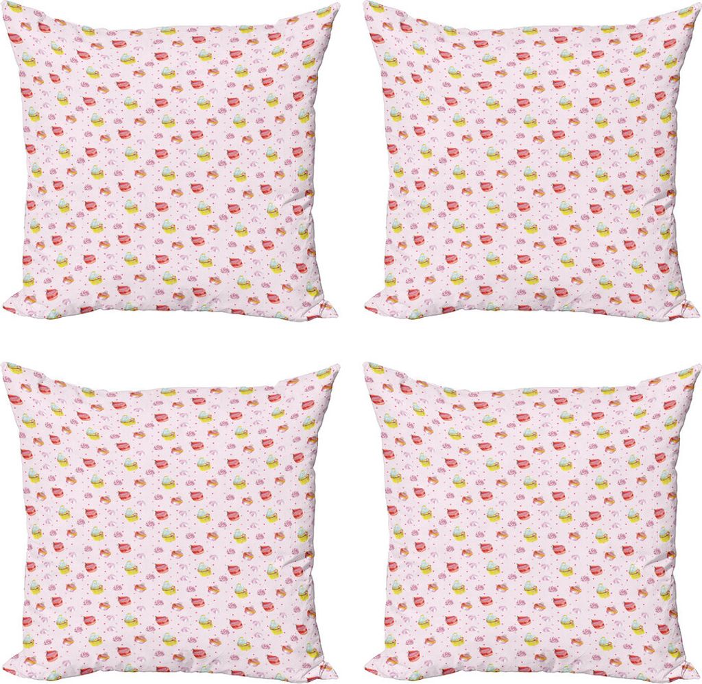 ABAKUHAUS Cupcake Kissenbezug Set (4 Stück), Roses Dots Valentinstag, Moderner Doppelseitiger Digitaldruck, 45 cm x 45 cm, Mehrfarbig