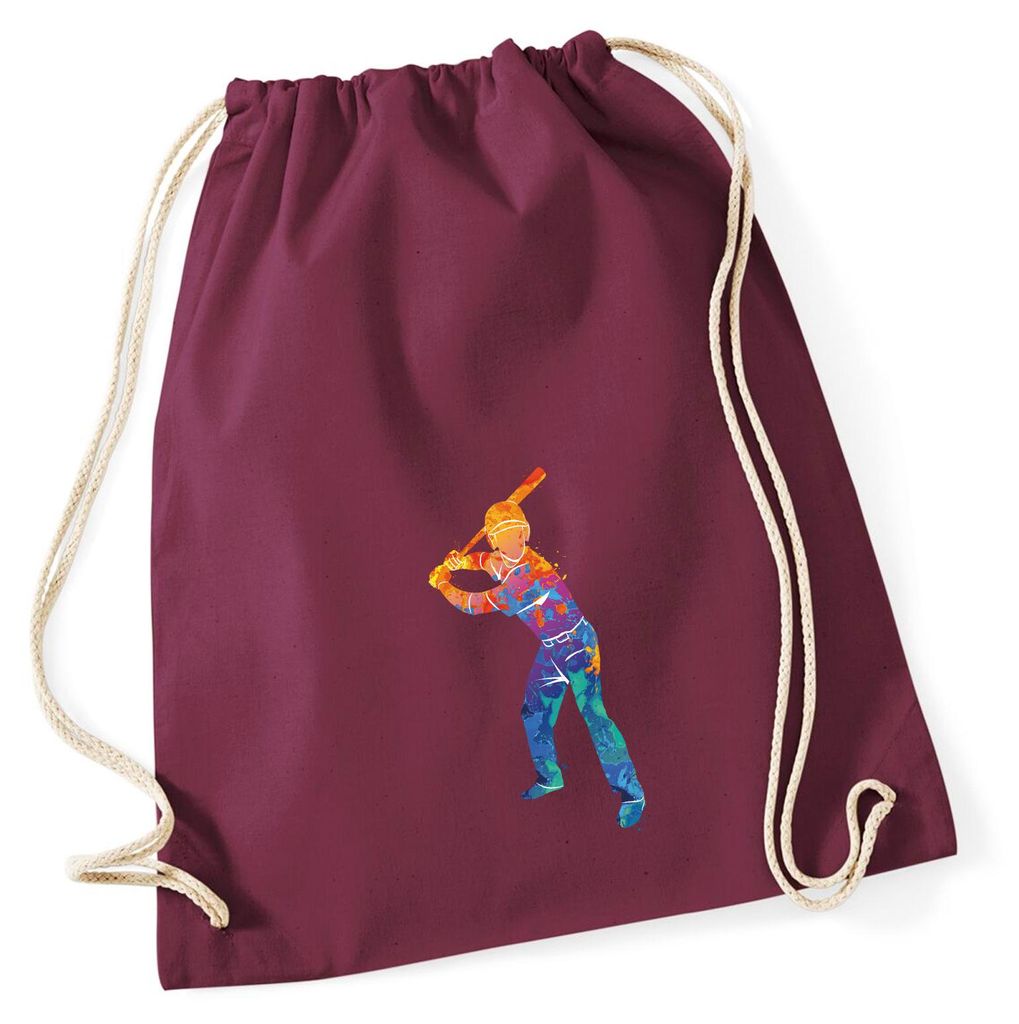Huuraa Turnbeutel Baseball Batter Spieler bunte Silhouette 12 Liter Burgundy Baumwolle Rucksack Geschenkidee