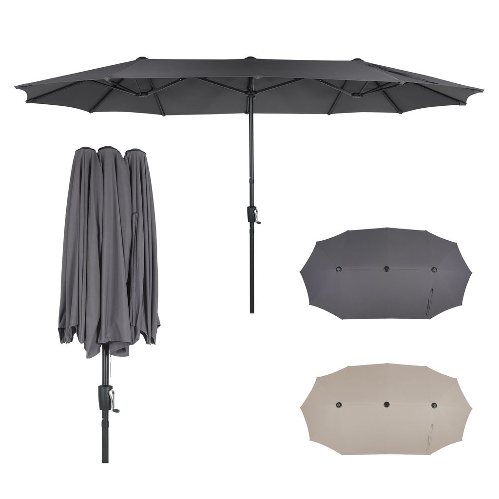 Puluomis Sonnenschirm 400 x 200 x238cm UPF 50+ mit Kurbel ohne Ständer Balkonschirm Strandschirm Marktschirm Gartenschirm grau