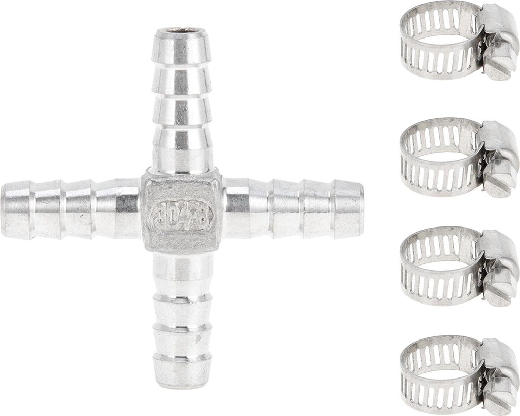 304 Edelstahl Schlauchstutzen 5/16" Kreuz 4-Wege-Rohrverbinder für Luft Wasser Öl Gas Kraftstoff 1 Satz Silberton