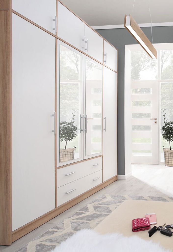 Kleiderschrank Drehtürenschrank Smart 200x56x230cm weiß Sonoma Eiche mit Aufsatz