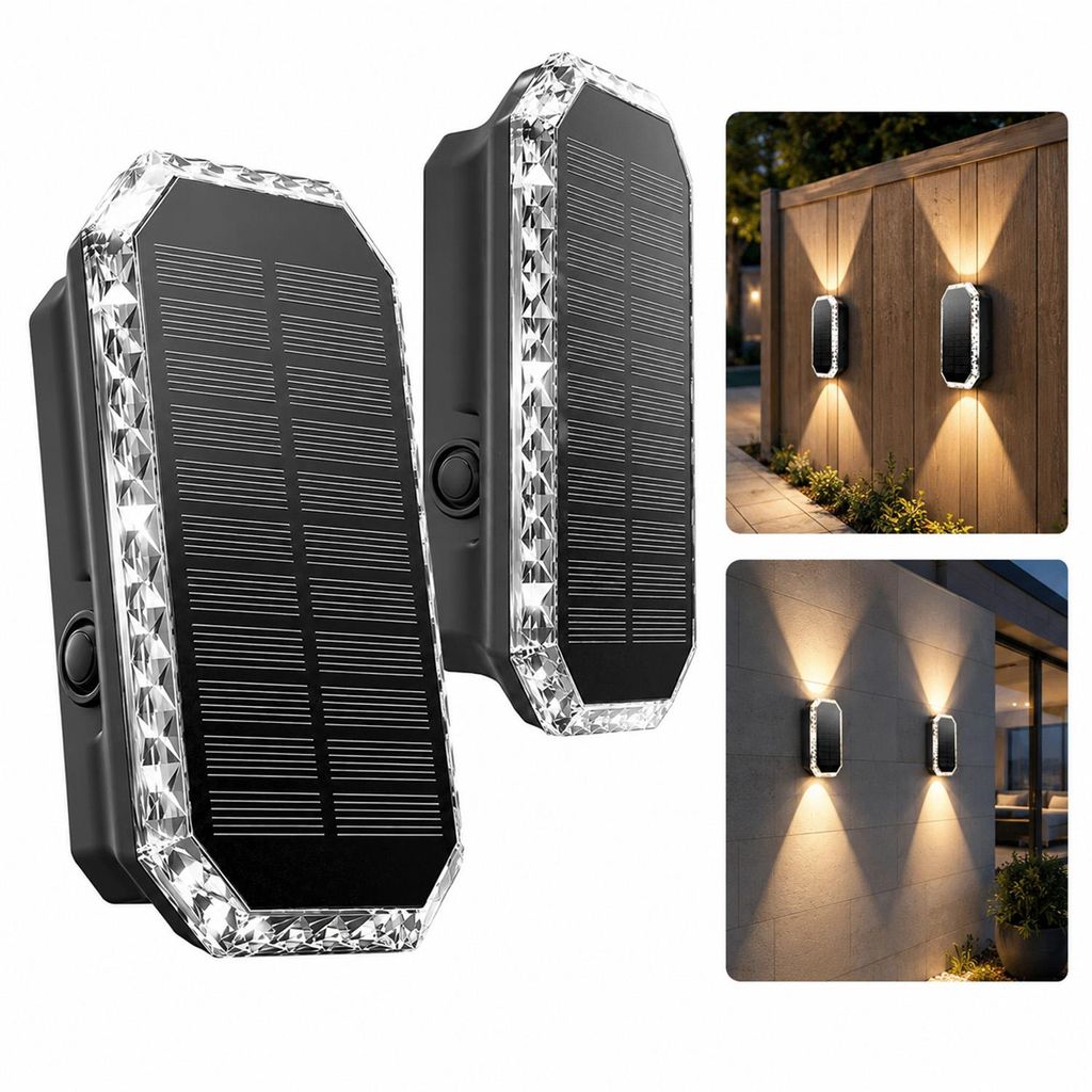 Solar Wandlampe Außen 2er Set, LED Solarleuchte Garten, 3 Produktbild 