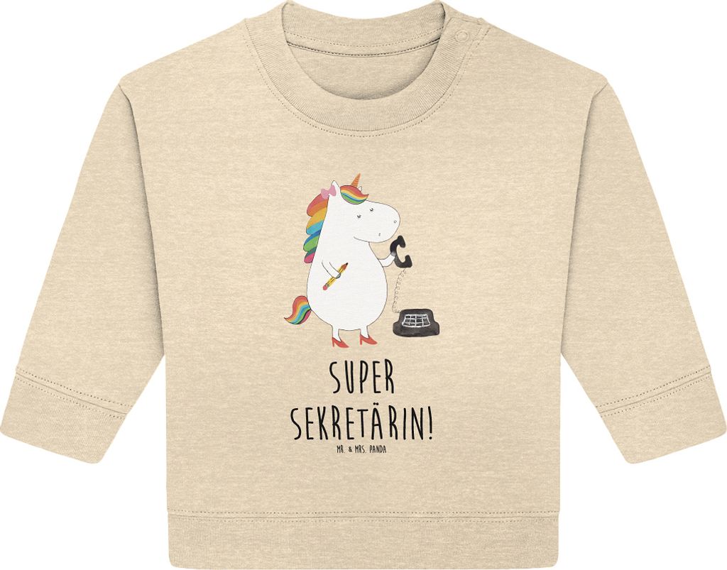 Mr. & Mrs. Panda Organic Baby Pullover Einhorn Sekretärin 6. - 12. Monat - Natural Raw - Geschenk, Büro, Einhörner, Unicorn, Bullover, Rechtsanw...