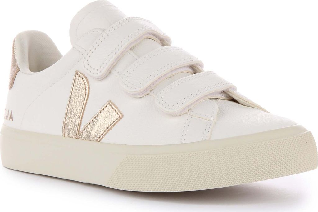 Veja Recife Herren Chromefree Leder Drei Riemen Turnschuhe Weiß Bronze – 12 Großbritannien - 46 EU - 12 US / Weißbronze