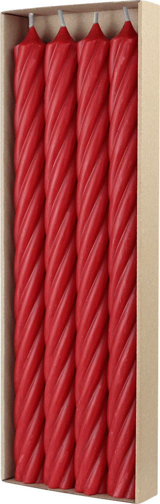 Stabkerzen aus Paraffin, RUSTIC TWIST, 350/28 mm, Rubin, WENZEL, Brenndauer ca. 20h, 4 Stück pro Verpackung