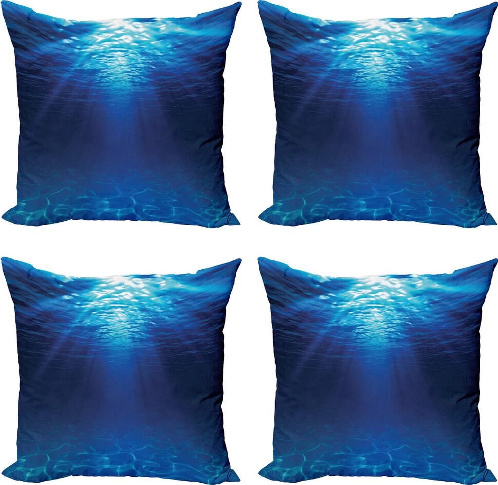 ABAKUHAUS Ozean Kissenbezug Set (4 Stück), Sandy Seabed Sea Scene, Moderner Doppelseitiger Digitaldruck, 50 cm x 50 cm, Marine-Blau-Aqua