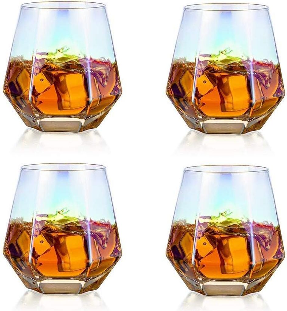 Whiskey-Gläser Set aus 4 - Wasser - Saft - Tumbler - Geneigt - Scotch-Glas - 300 ml - Whisky-Glas - Moderner Look - Glaswaren für Bourbon - Rum -...