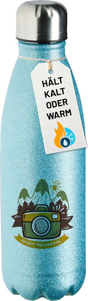 Huuraa Trinkflasche Enjoy travelling Kamera 500ml Blue Edelstahl Wasserflasche Trinkflasche Geschenkidee