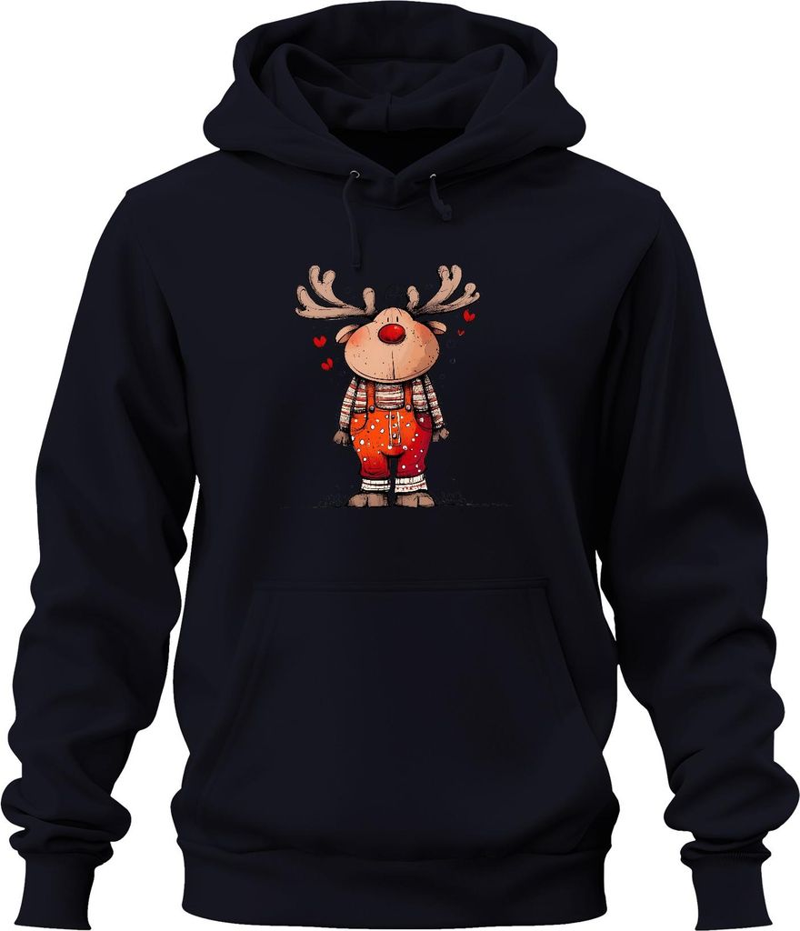 Rudolf Rentier Weihnachten Latzhose Herzen Niedlich Retro Uni Hoodie Kapuzenpullover, Navy, S