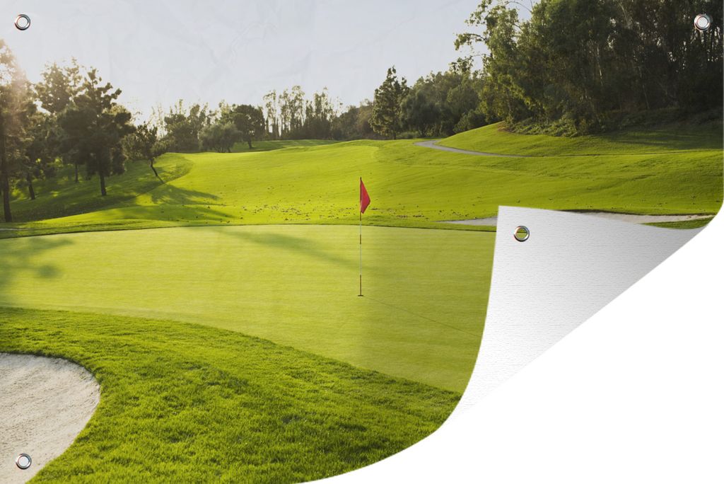 MuchoWow 120x80 cm Outdoor-Poster Gartendeko Sichtschutz Garten Poster für den Garten Flagge auf dem von Sandbänken umgebenen Golfplatz