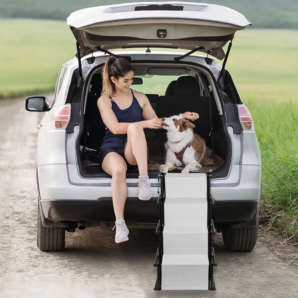 Escalier pour chiens pliable gris clair : évitez les sauts douloureux