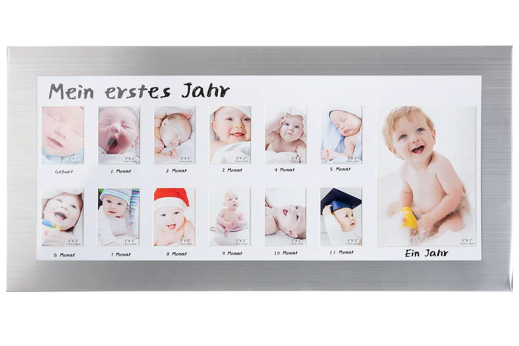 Grand cadre photo bébé 12 mois aluminium argenté Gilde 61x30.5 cm