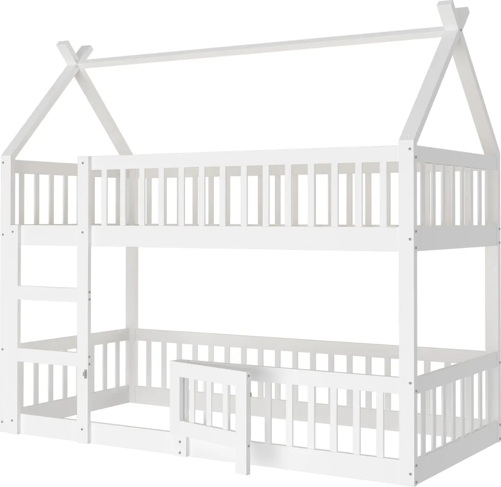 Lit Superposé Sweiko 90x200 avec Escalier, Bois Massif Blanc - Loft Design - 6