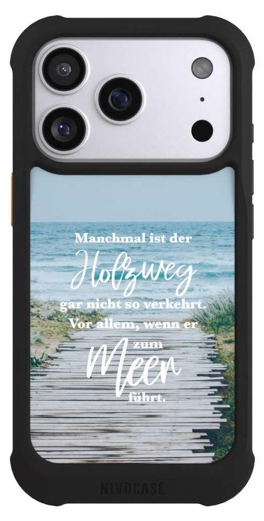 NIVOCASE Hülle für Apple iPhone 17 Pro Stoßfeste Handyhülle NIVOmax Case Schwarz Statement Strand Spruch