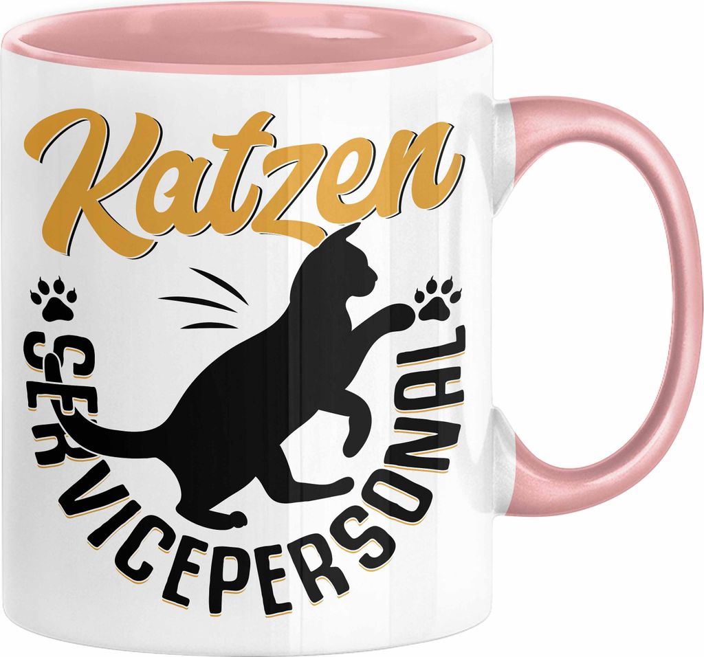 Katzen Geschenk Tasse Katzen-Besitzerin Kaffeebecher Katzen Servicepersonal Geschenkidee (Rosa)