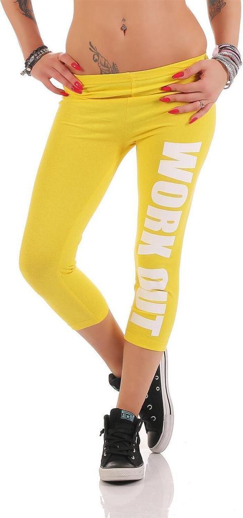 Leggings WORK OUT 3/4 Sporthose Baumwolle; Gelb S/36
