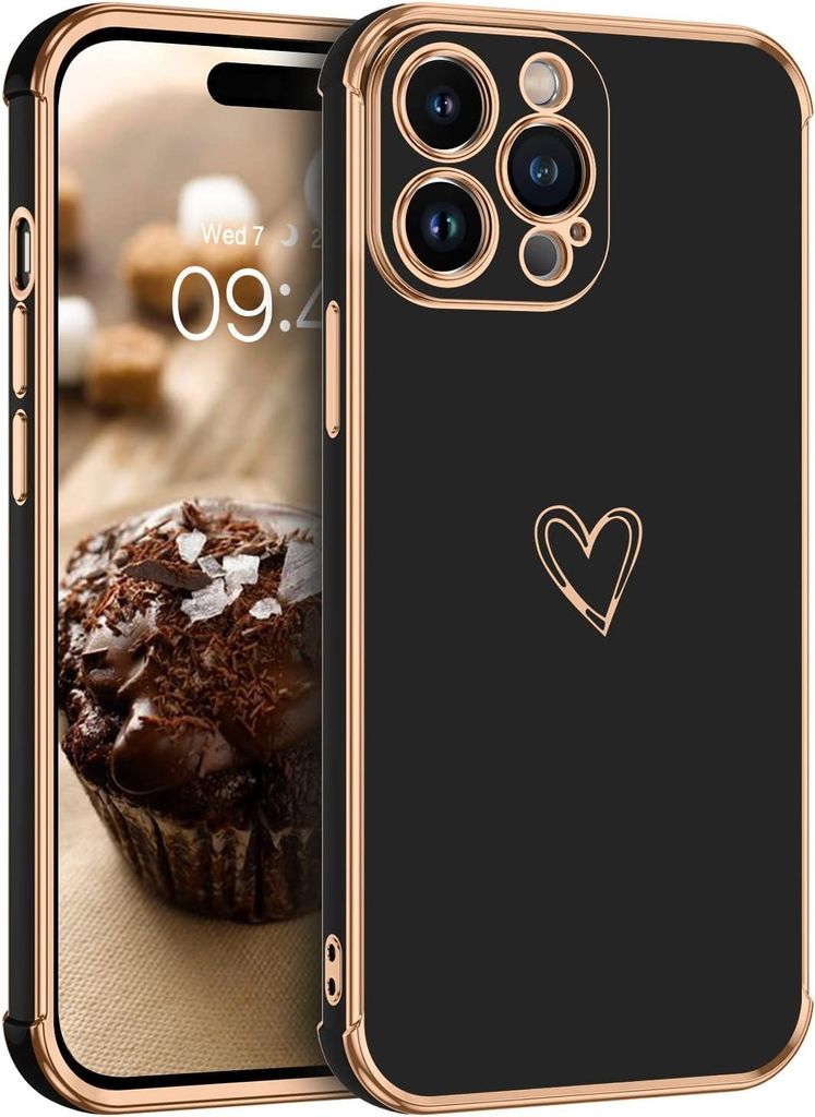 Hülle für Apple iPhone 14 Pro Max Silikon Schwarz Gold Rahmen A2894 A2651