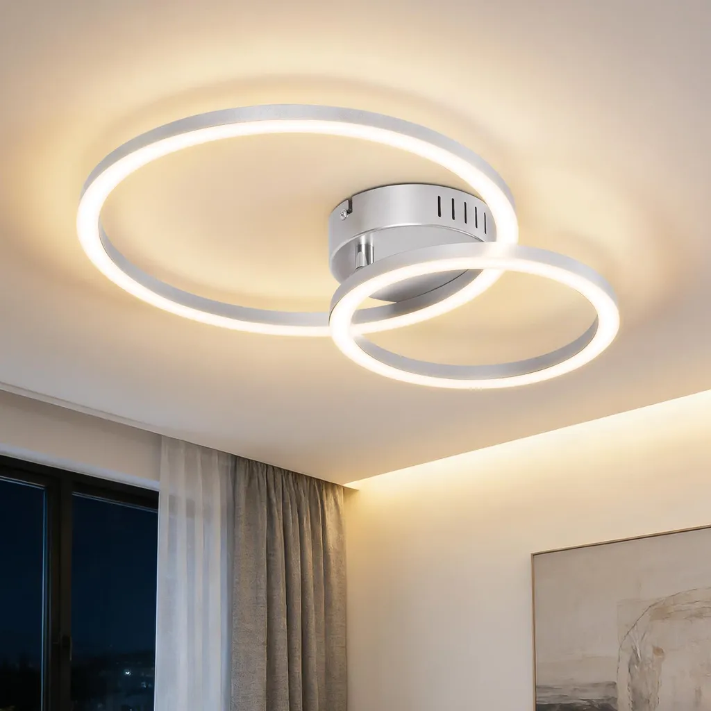 Luminaire de plafond LED moderne argent 23W pour cuisine et salon 40cm