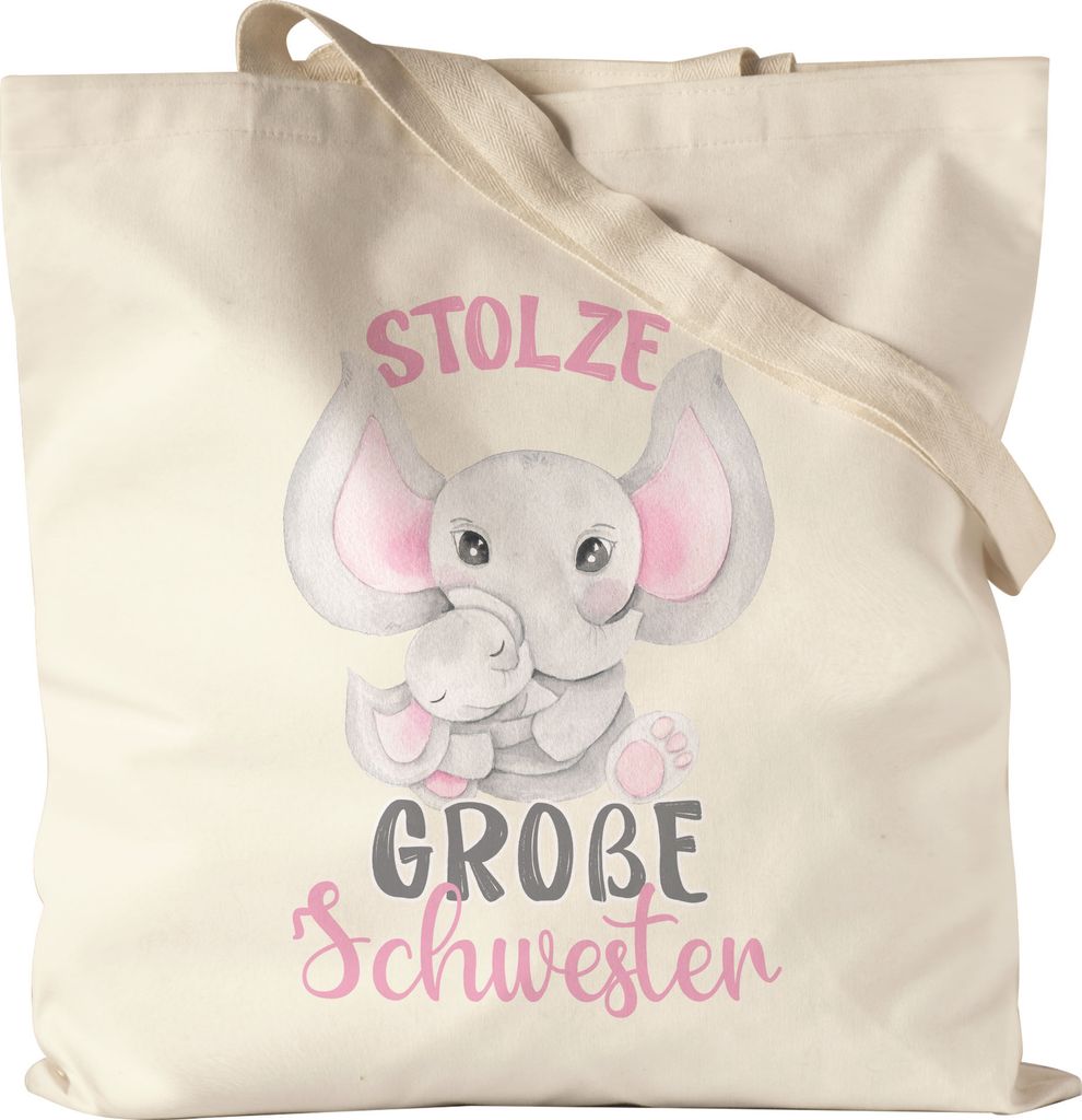 Stolze Große Schwester Stoffbeutel Jutebeutel Canvas Elefanten Liebe Familie Schwesternliebe Beschützerin Geschwister Geborgenheit