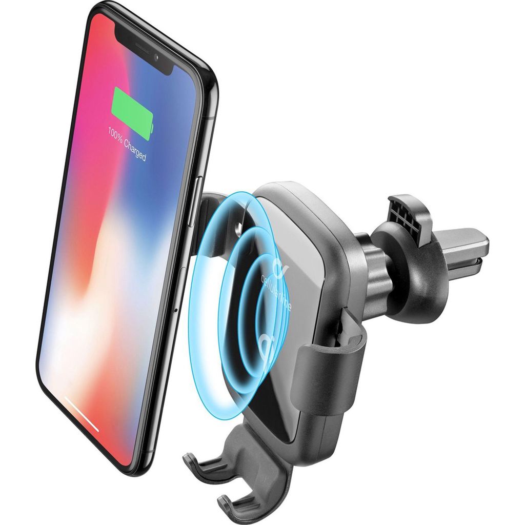 Cellularline Innovative QI Smartphone Auto Ladestation, Lüftungshalterung Pro, Kabelloses Schnellladen, Automatischer Schließmechanismus