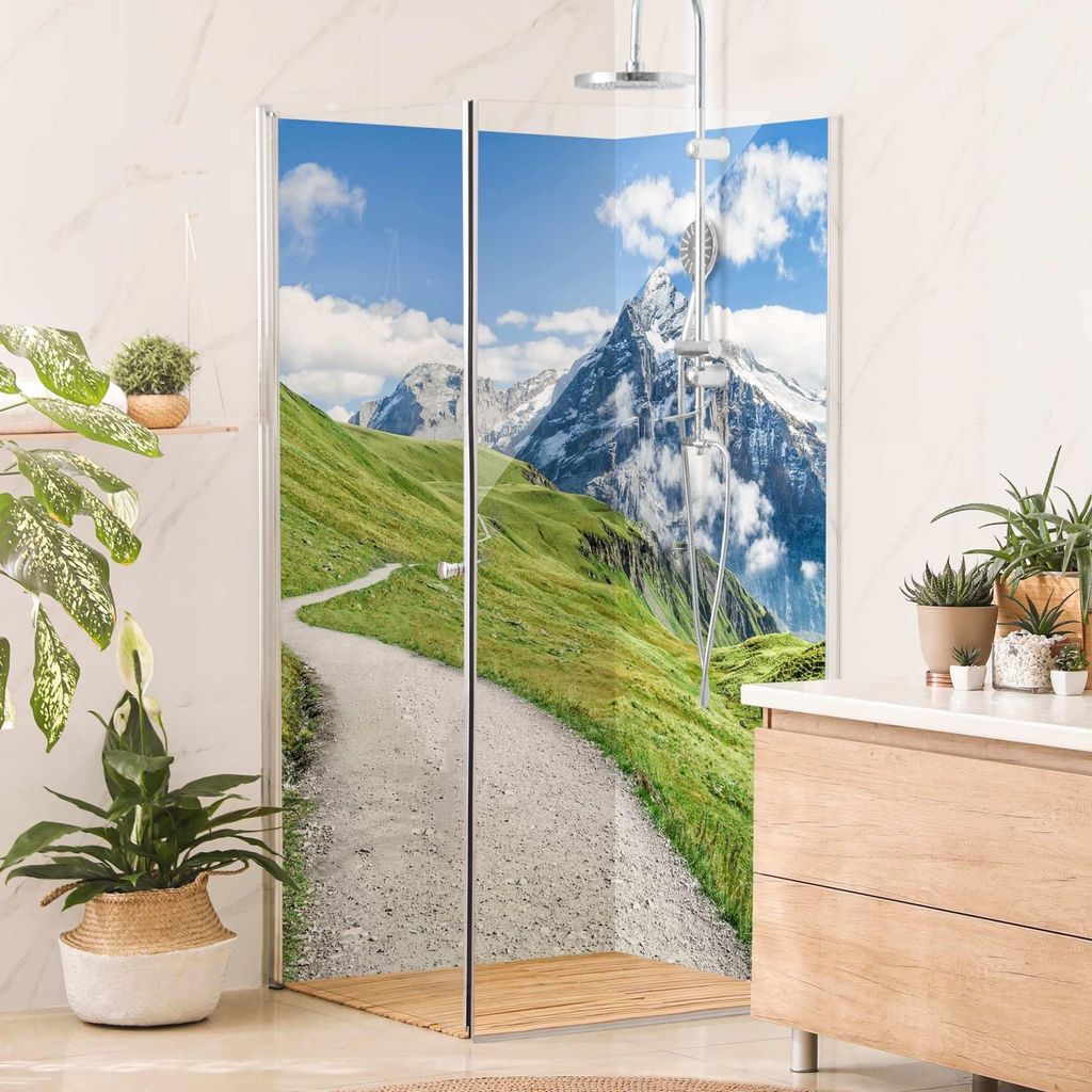 Duschrückwand Natur selbstklebend - 0.35 mm Wandpaneel wasserfest Schweiz grün Motiv Badrückwand fugenlos Smart matt 110x190 cm