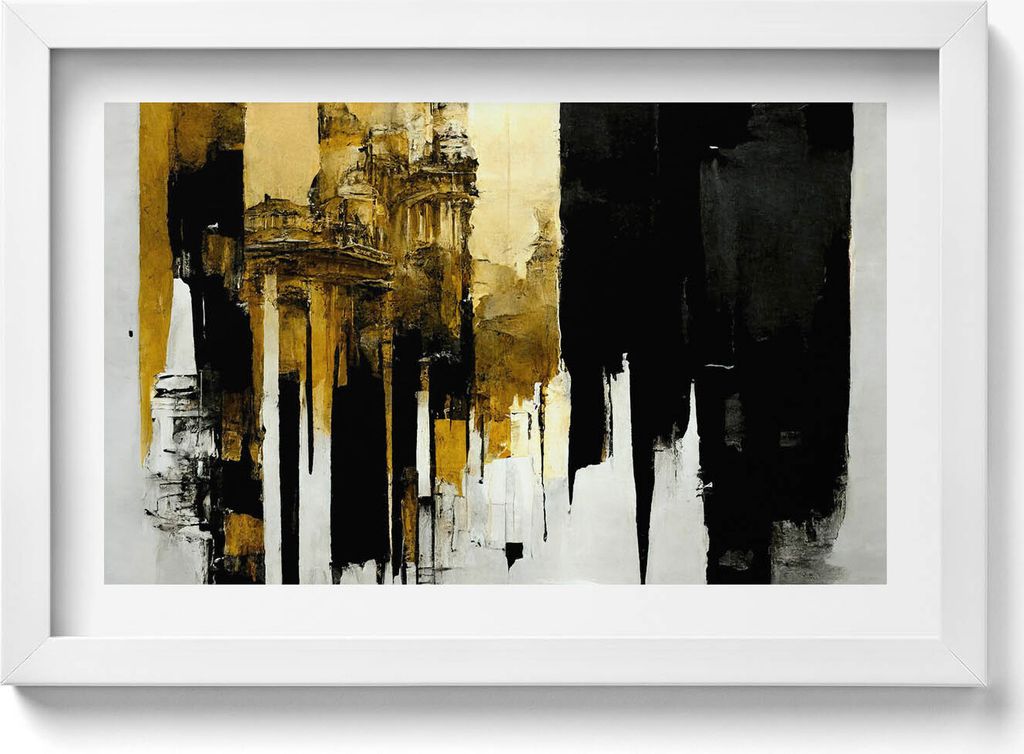 Abstrakte Kunst mit Gold– Wandbild mit Rahmen – Gerahmtes Bild – Wanddekoration – 30x20 cm – Weiß Rahmen