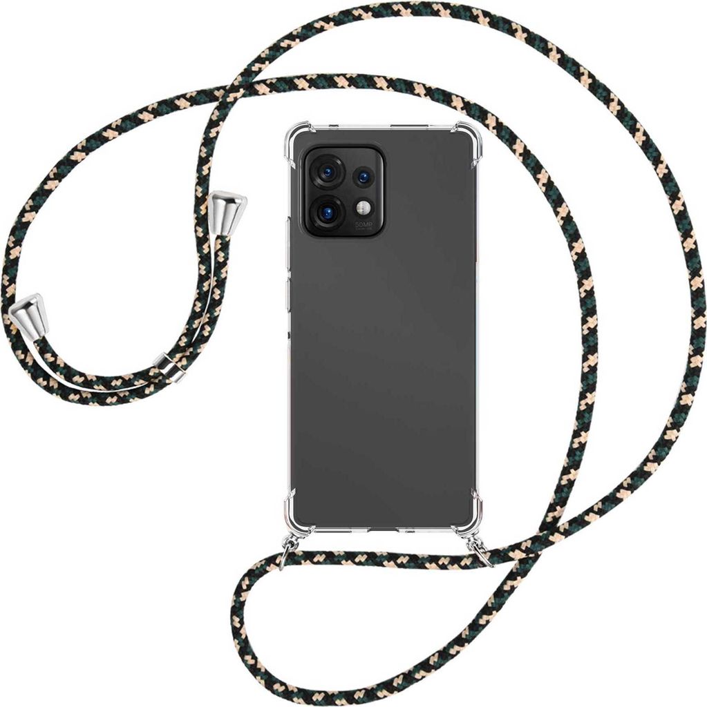 Handykette Backcover-Schutzhülle mit Band (Metall silberfarben) für Motorola Edge 40 Pro (Moto X40) - camouflage