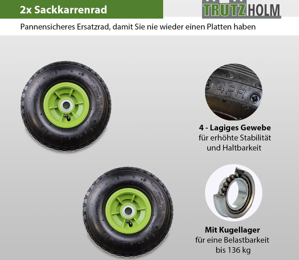 2x Sackkarrenrad Luftrad 260 x 85 mm 3.00-4 Bollerwagenrad Produktbild 2