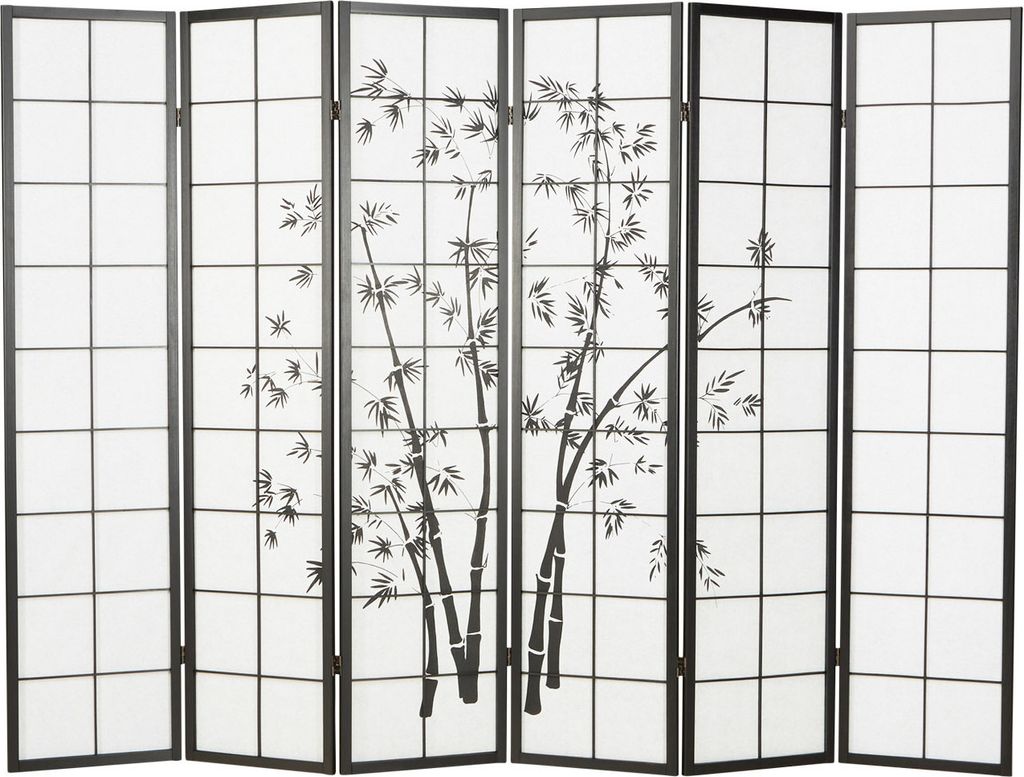 6 pan Paravent japonais bois en noir dessin bambou Image du produit 