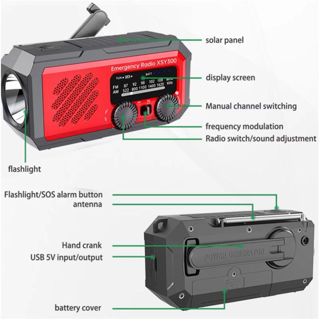 ZELURXX Tragbares Kofferradio mit Zeiger, 3-Band Radio, eingebauter Lautsprecher – ABS-Material, für Zuhause und Outdoor, Rot