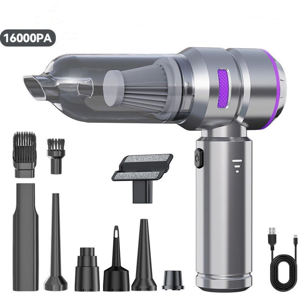 Auto-Handstaubsauger Aufladbar - Akku-Staubsauger mit Saug- & Blasfunktion für Auto & Zuhause, Kompakter Handstaubsauger, Silber-Violett