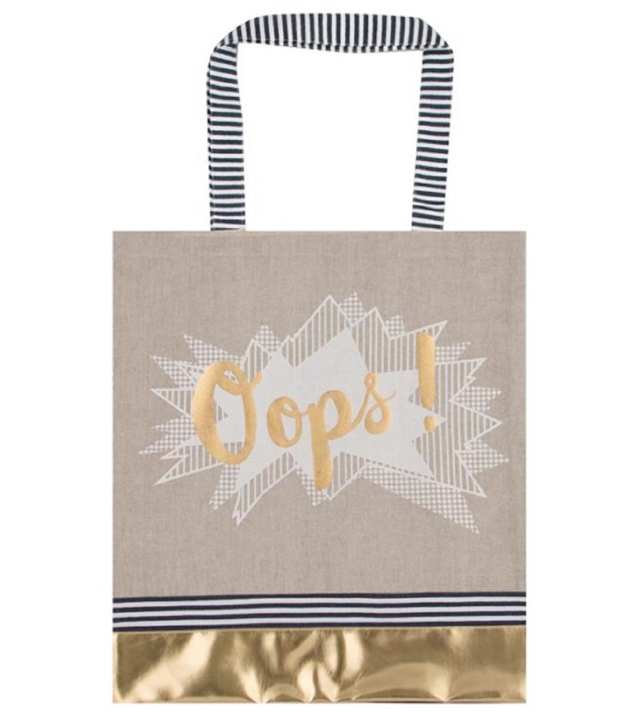 Praktische und Stylische Schultertasche mit Aufschrift 'Oops' in beige, gold