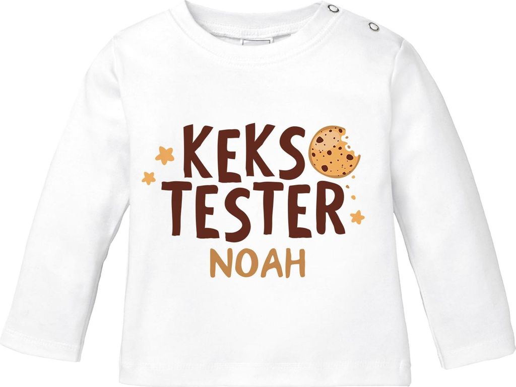 Baby Langarmshirt Kekstester mit Wunschname personalisiert Cookie Monster Weihnachten XMAS Outfit MoonWorks