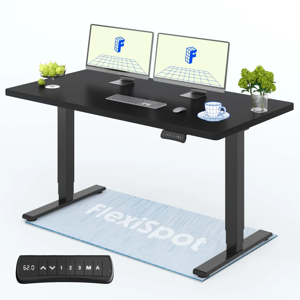 Bureau assis-debout pour télétravail FLEXISPOT 160x80 cm, ergonomique noir