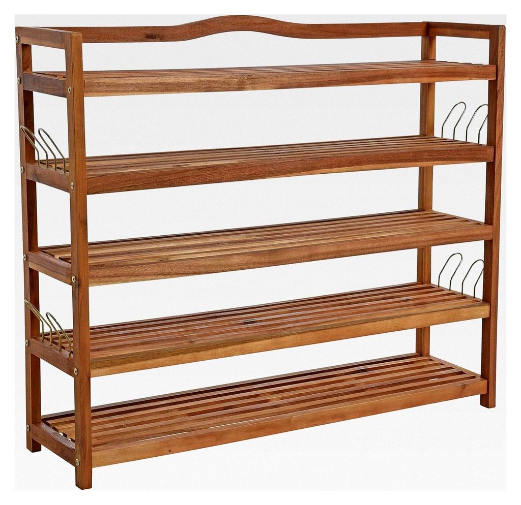 Schuhregal aus Holz mit 5 Etagen, 94 x 26 x 82 cm, Schuhschrank, Regal, Schuhablage, zum Aufhängen mit Haken, Akazie