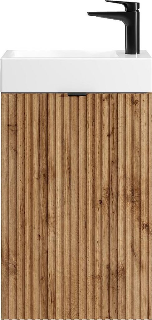 Waschtischunterschrank geriffelt natürliches Licht mit Türen auf beiden Seiten - H 60 x B 40 x T 22 cm - VAHIRA