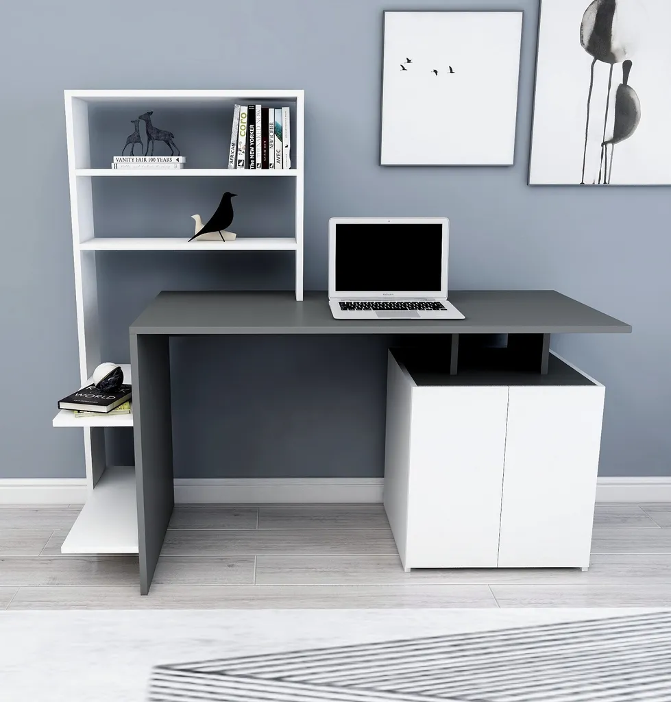 Table basse mélaminée Melis CTQ robuste et design blanc et anthracite