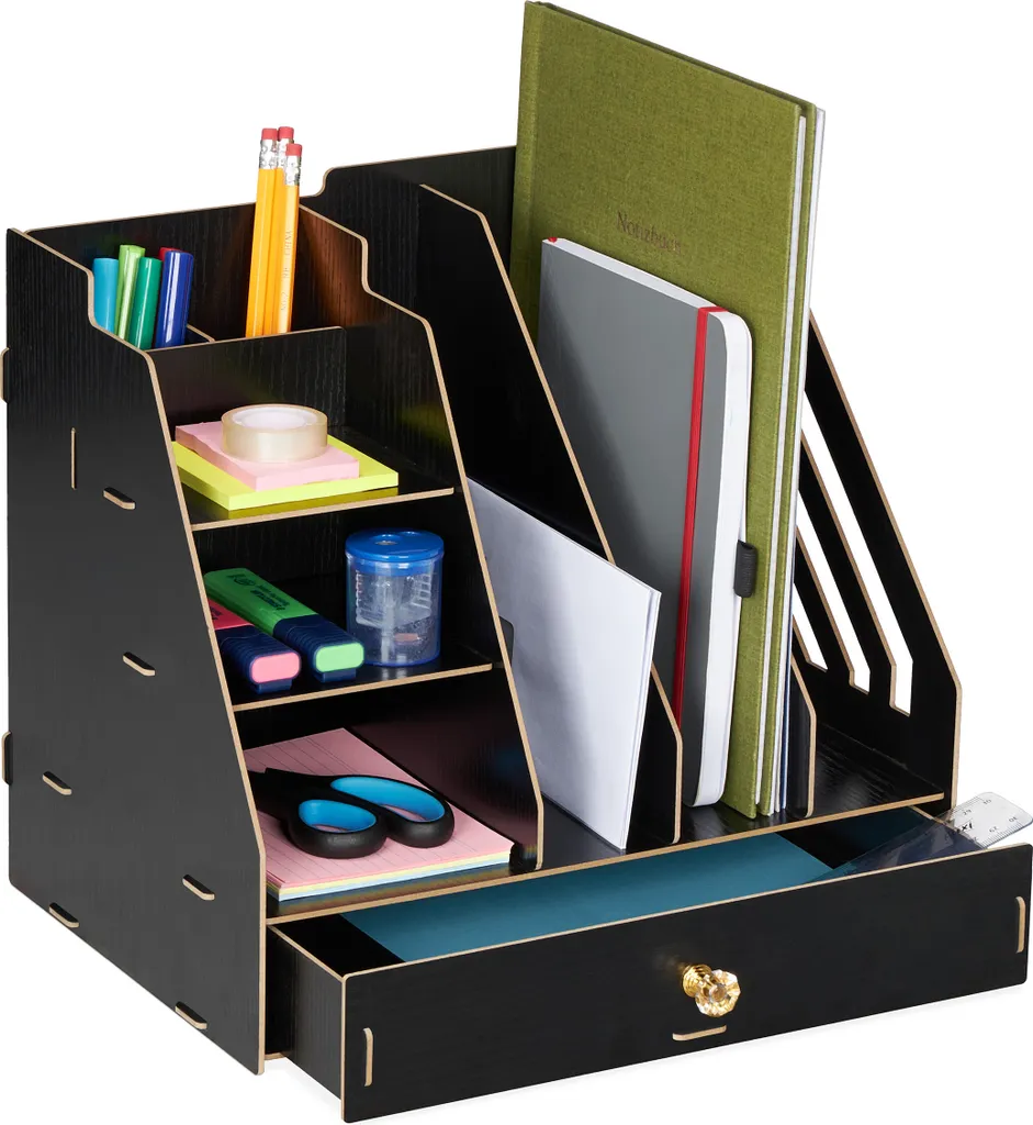 Relaxdays Desk Organizer con Portariviste | Design in Metallo Mesh Nero